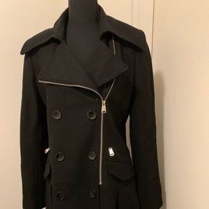 Via Spiga Black Double-Breasted Wool Pea Coat